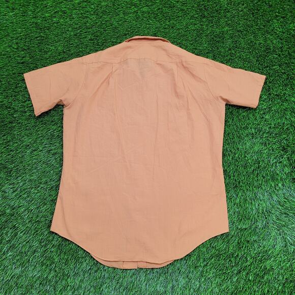 Vintage 90s MOD Button Shirt Large 22x30 Apricot Orange - Picture 2 of 11